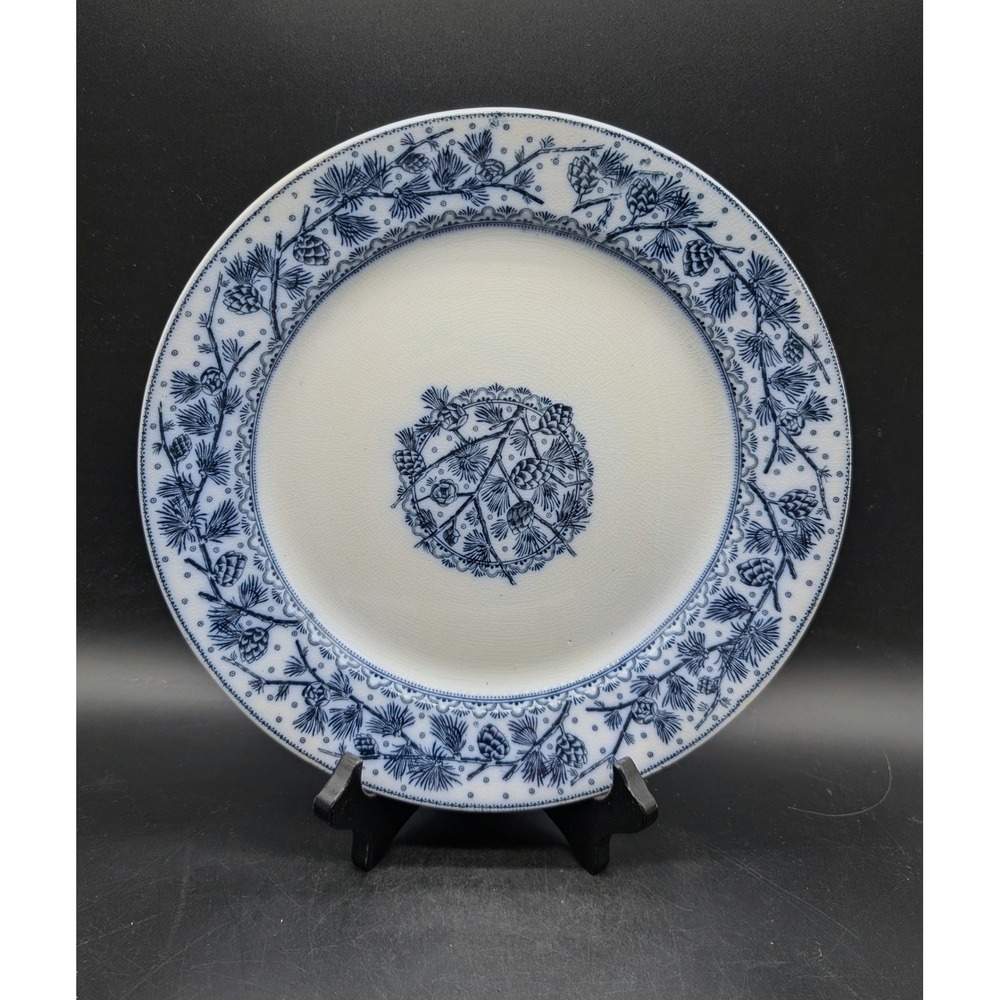 WH Grindley Oxford Blue White Pine Cone Dinner Plate English Ironstone Antique‎